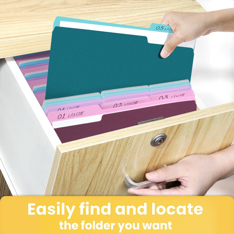 SUNEE File Folders Letter Size Vintage Colors, 100 Pack Manilla Folders 8.5 x 11 1/3-Cut Tabs, Colored File Folders Office Home School for Documents Files Paper - Image 5